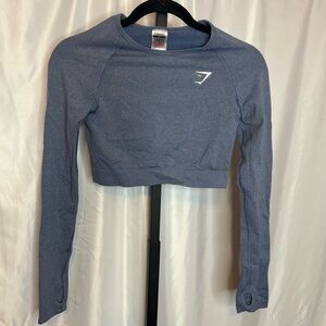Gymshark Vital Seamless Long Sleeve Crop Top Blue, size Medium